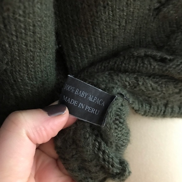 Alpaca Forest Green Cable Knit Cozy Sweater Mockneck Adventurecore Cabincore - Picture 6 of 8